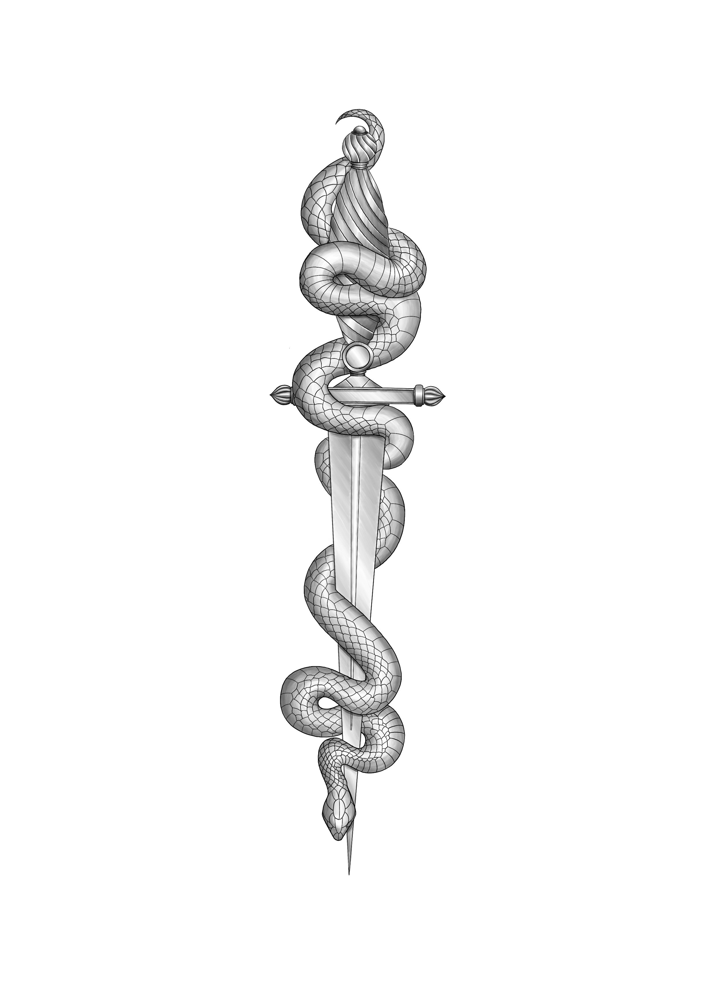 Illustration d'un serpent autour d'une dague